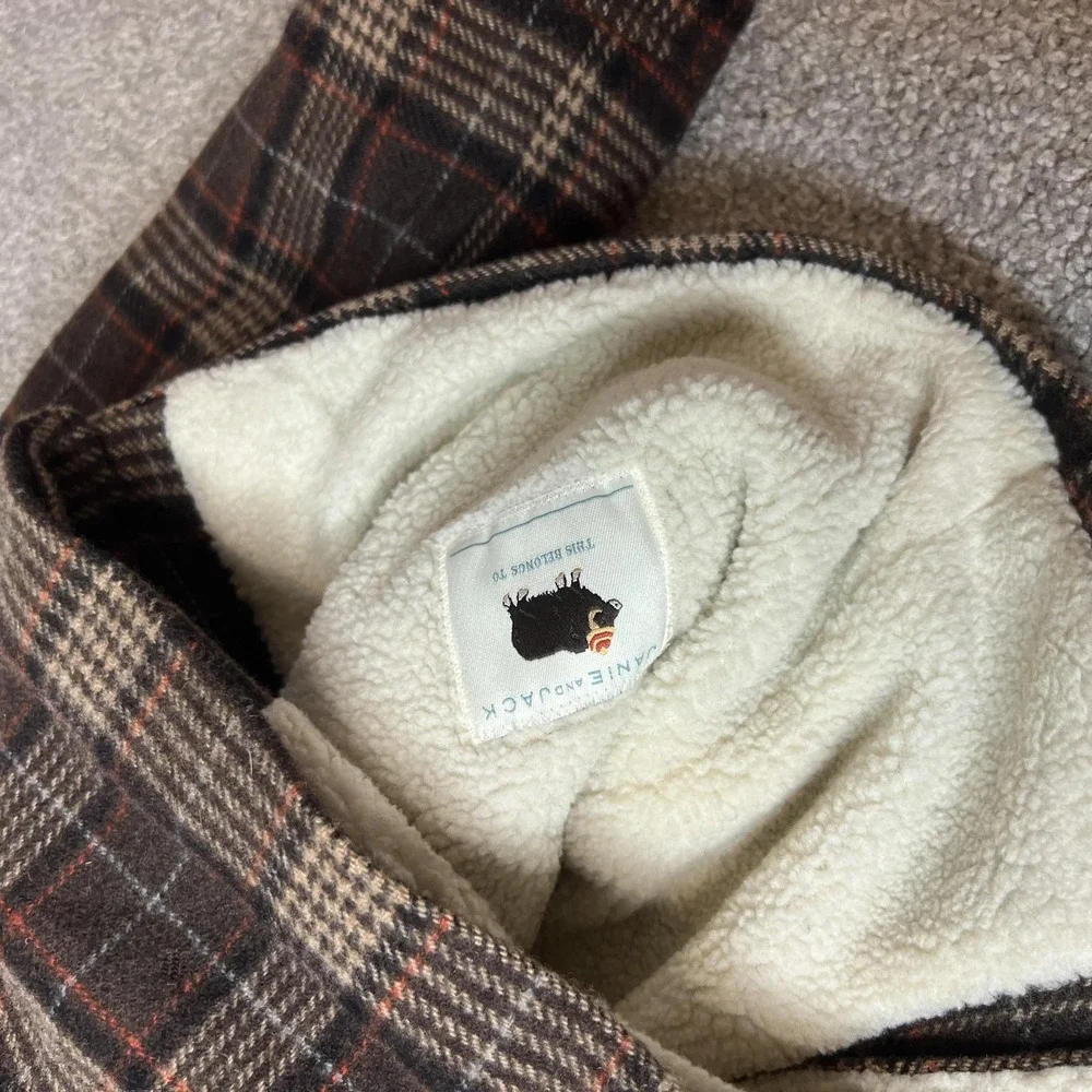 Janie And Jack Pea Coat Kids 4-5 Brown Plaid Wool Faux Fur Lined Winter‎ preppy - Picture 7 of 13